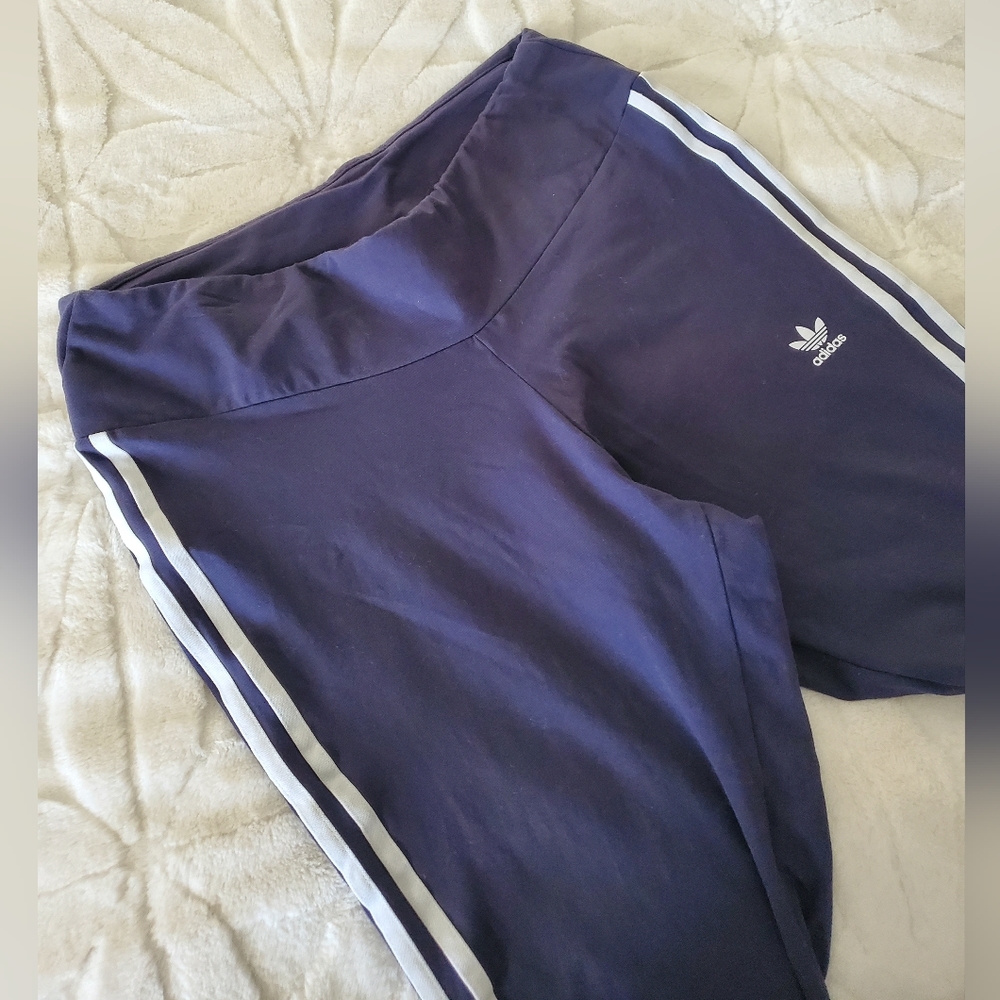 Adidas Double Stripe Leggings Heathered Navy 1X/2X Like New